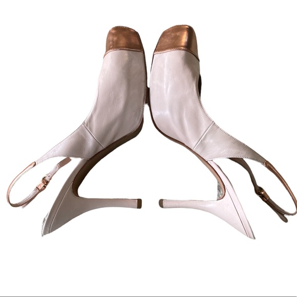 Pura Lopez Leather Gold Toe Nude Platform Slingback Heels - 7.5 - 38 - Picture 10 of 16